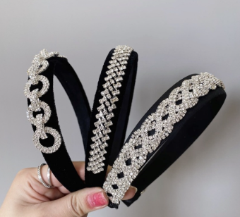 Korean Rhinestone Crystal Headband Retro Bridal Diamond Chain Black Hair Band Woman Hair Accessories
