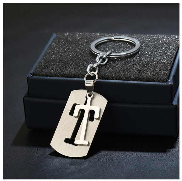 Stainless Steel 26 Letters Keychain Women Men Backpack Purse Charms Metal A To Z Alphabet Pendant With Key Holder For Couple T