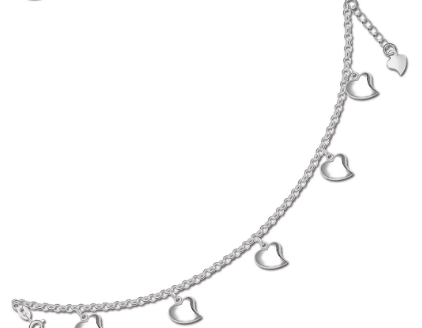 92.5 Italy Sterling Silver Flat Heart Ladies Bracelet