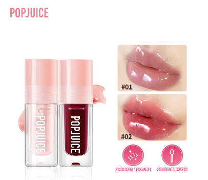 POPJUICE Soft Lip Oil Care Moisturized Shimmery Lipstick Waterproof Lip Gloss with Brush Non-Sticky