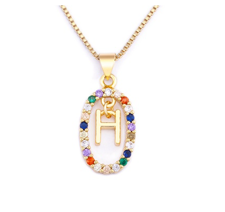 Colorful 26 Letters A - Z Initial Alphabet Pendant Long Chain Necklace Name Jewelry Women Accessories H