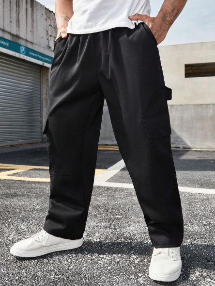 Manfinity EMRG Men's Plus Size Solid Color Cargo Pants With Slanted Pockets