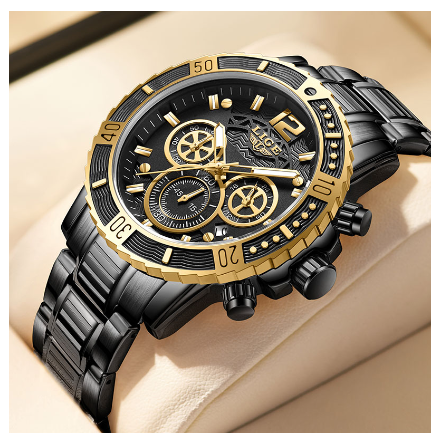 LIGE Watch Men Fashion Casual Sport Waterproof Luminous Full calendar Chronograph Watches for Men Stainless Steel Business Watch ALL BLACK