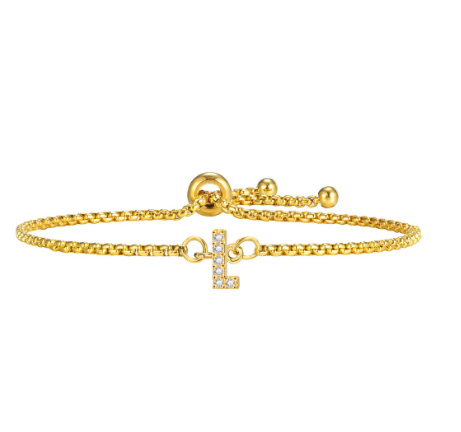 Vnox Handmade Initial Letter Bracelet,Gold Alphabet Charms Chain with Ball Clasp,Luxury Gifts for Women L