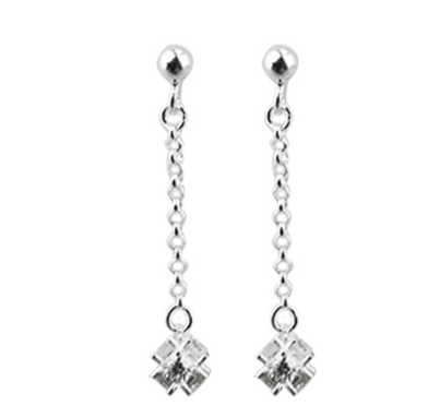 Italy Sterling Silver Stone Ball Stud Stone Dangling Earring