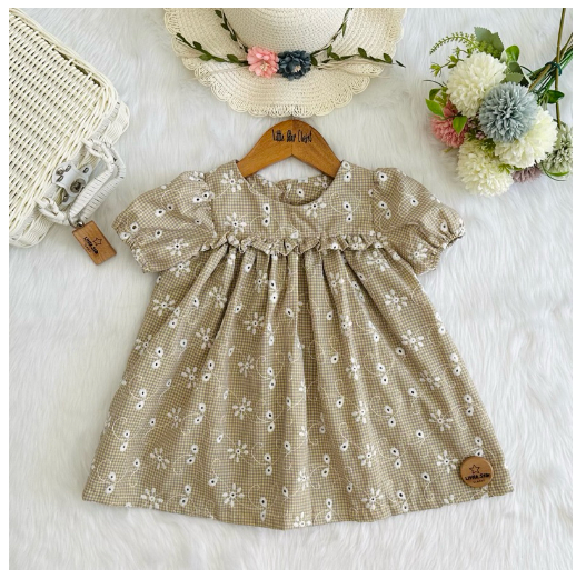 Littlestar Baby Kids Puff Sleeves Eyelet Mini Dress S9