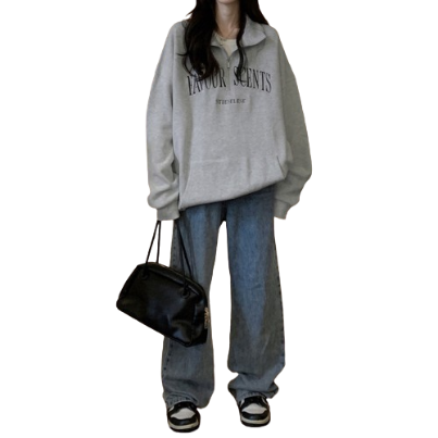 Lovito Women Casual Letter Embroidery Sweatshirt LNA26209 (Grey)