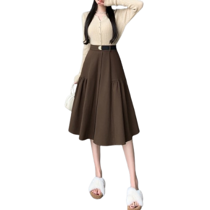 Lovito Women Metal Ruched Skirt LNA34047 (Coffee)