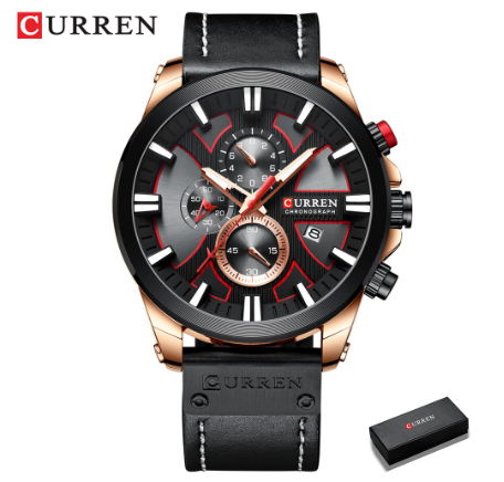 Curren Watch Chronograph Sport Watches Quartz Clock Leather Male Wristwatch Fashion Gift for Men 8346 IVORY