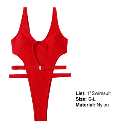 Women Swimsuit Sexy Cut Out Padded Summer Solid Color One-piece Lady Monokini for Pool Party
