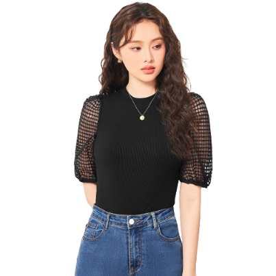 Lovito Women Elegant Plain Stitching Bodysuit LNL37107 (Black)