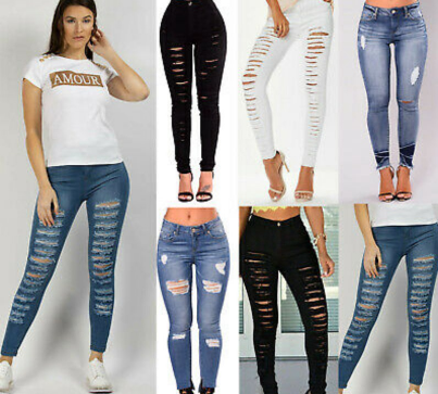 HIGH WAIST TATTERED RANDOM STYLE JEANS LIVE CHECKOUT