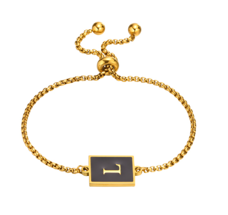 Vnox Initial Letter Black Bracelet,Gold Tone A-Z 26 Alphabet Charms Chain with Ball Clasp,Luxury Gifts for Women L