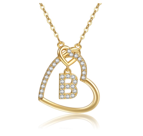A-Z Letter Necklaces Fashionable Heart Pendant Accessories Women's Necklace B