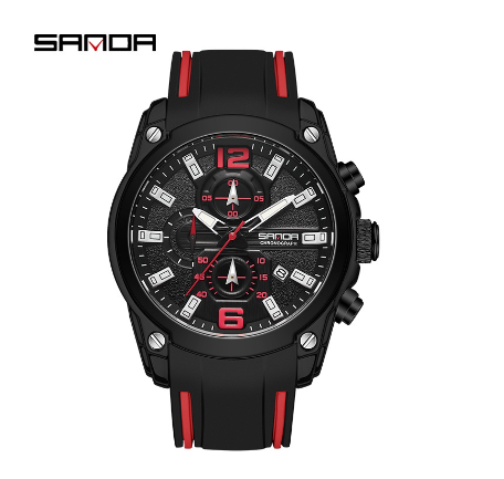 Sanda Business Trend Success Men's Watch Luxury Sports Watch Multifunctional Watch BLACK RUBBER STRAP