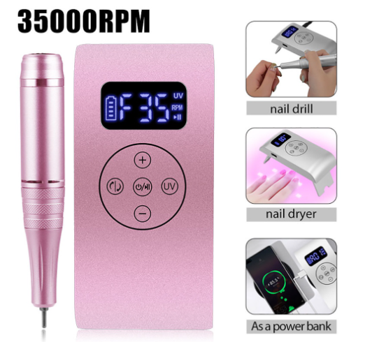 35000RPM Nail Drill Machine Heavy Duty 2 In 1 Electric Nail Driller Tool Set Nail Dryer Lamp