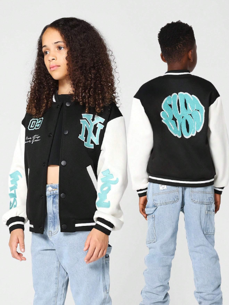 SUMWON Kids Unisex Badged Varsity Jacket