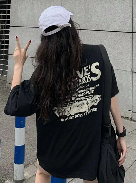Slogan Car Printed Loose Summer T-Shirt New Arrival Women's All-Match Tee