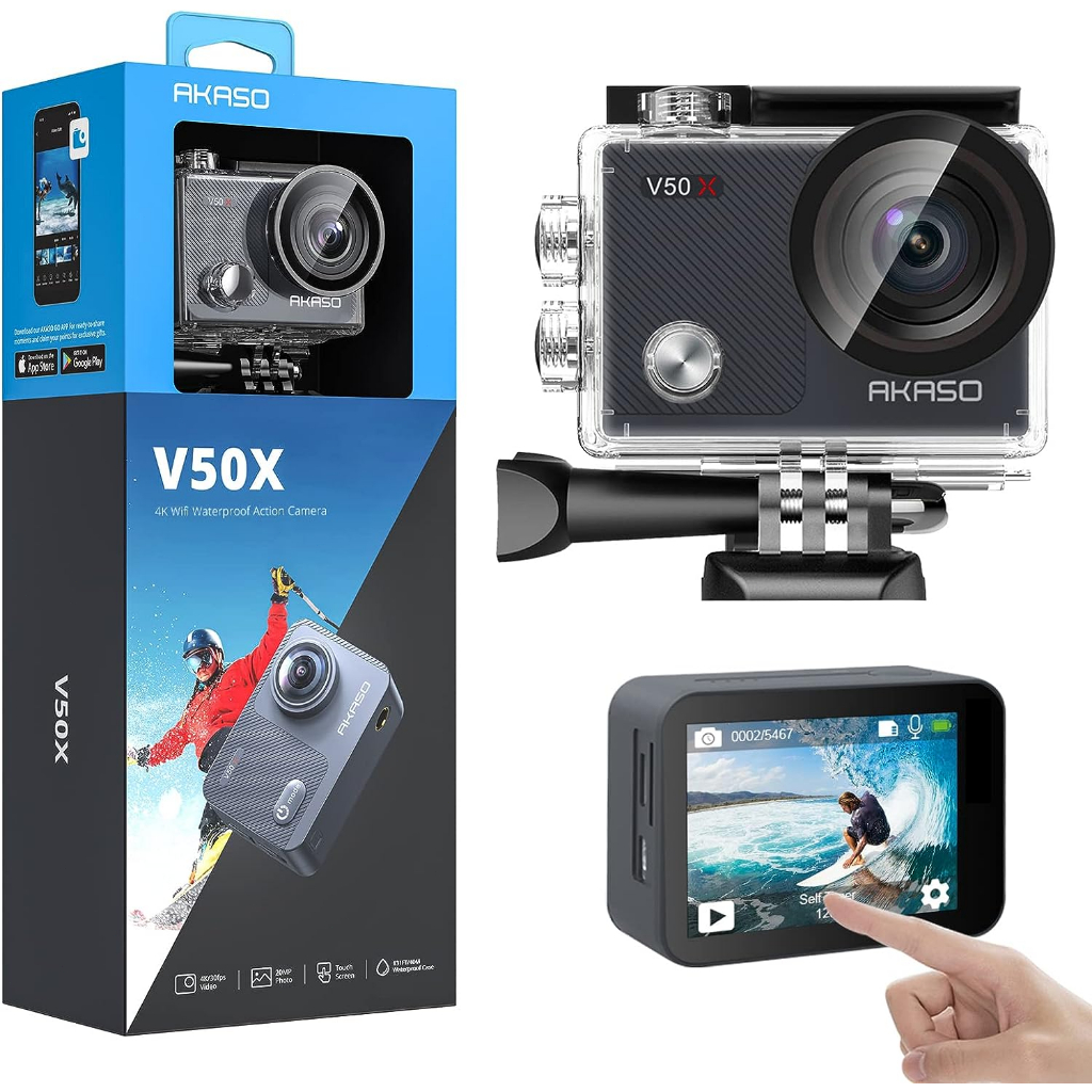 AKASO V50X 4K30fps WiFi Action Camera EIS Touch Screen 4X Zoom 131ft Waterproof Camera Remote Control Sports Camera