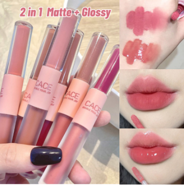 2 In 1 Liptint Set Double Head Matte Glossy Lipstick Waterproof Velvet Lip Makeup Rouge Lip Gloss