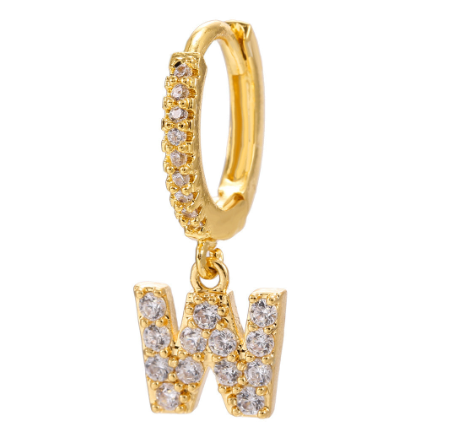 Letter Hoop Earrings Alphabet Zirconia Earings 14K Gold Ear Stud W