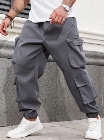 Manfinity Homme Men's Plus Size Casual Solid Color Drawstring Waist & Cuffed Work Pants