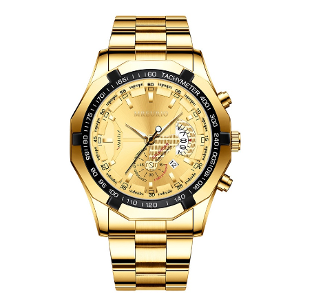 Original Luxury Fashion Golden Men's Watch Calendar Luminous Stainless Steel Watch 002