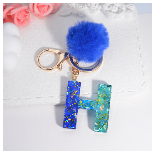 Exquisite Blue Pompom A-Z 26 Letter Keychain Glitter Heart Sequin Filled Initials Keyrings Bag Accessories Charm Car Keyholder H