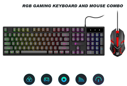 Membrane Gaming Keyboard Wired Illuminated and Mouse Combo Arm Rest Design
