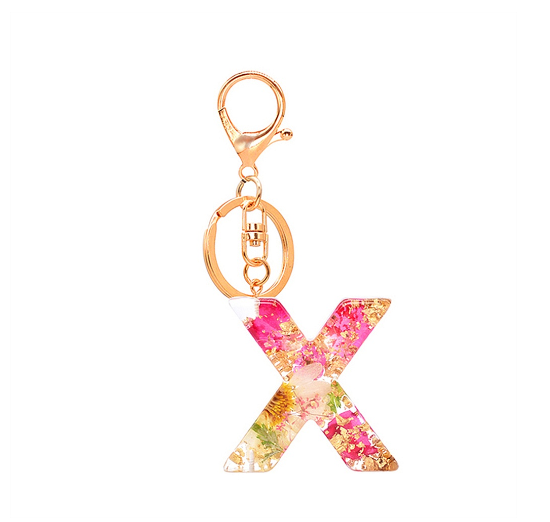 A-Z 26 Letter Pendant Keychains Resin Dried Flower Alphabet Keyring Charm Women Cute Bag Ornamant Accessories Gifts X