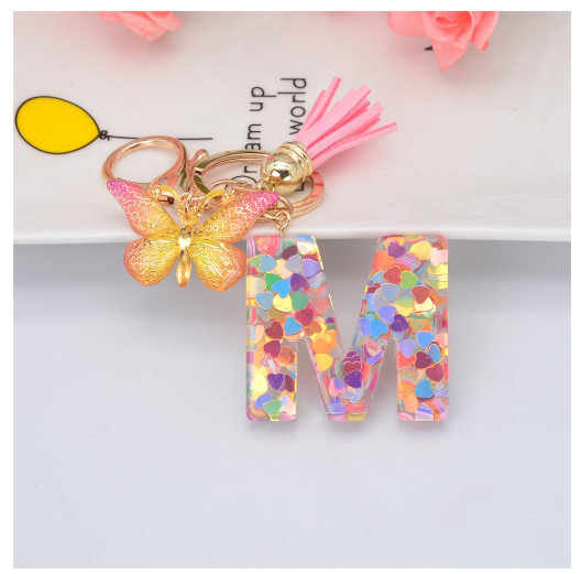 Exquisite 26 Letter Resin Keychain with Pink Tassel Gradient Butterfly Pendant Key Ring Women Bag Ornaments Accessories M