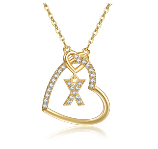 A-Z Letter Necklaces Fashionable Heart Pendant Accessories Women's Necklace X