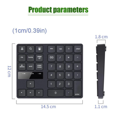 Zeus 2.4GHz 35 keys Mini Wireless Numeric Keypads Numpad For Laptop PC/OS/Android - Rechargeable