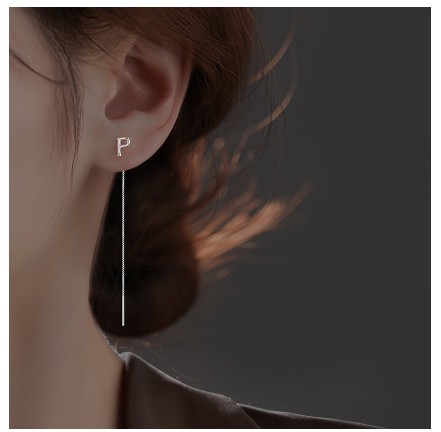 26 Initial 925 Silver Ear Cord Earrings Fashion Women Personalized English Letter Silver Ear Stud Ear Cord P