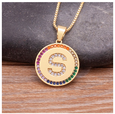 New Arrival Luxury A-Z Initial 26 Letters Pendant Charm Chain Necklaces High Quality Zircon Rainbow Jewelry S