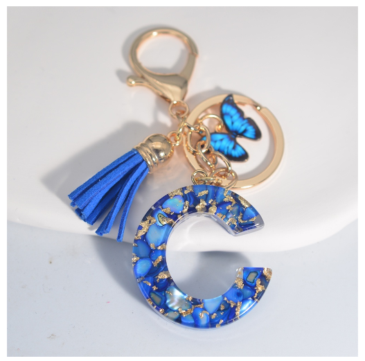 Fashion Butterfly 26 Initials Keychain Exquisite Blue Stone Filled Letter Keyrings Exquisite Alphabet Pendant Bag Ornament Gifts C