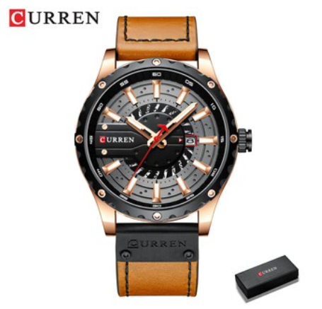 CURREN Original Men's Watch Top Leather Fashion Leisure Quartz Waterproof 8374 BROWN