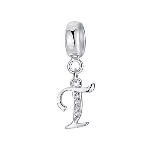 26 English Letter Pendants Suitable For Pandora Bracelet DIY Necklace 925 Silver-Plated Charm Simple Fashion Jewelry Pendant T
