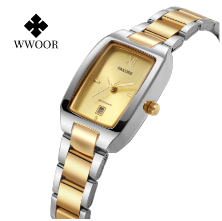WWOOR Women Casual Stainless Steel Golden Luxury Quartz Wristwatch GOLD DIAL TWO TONE