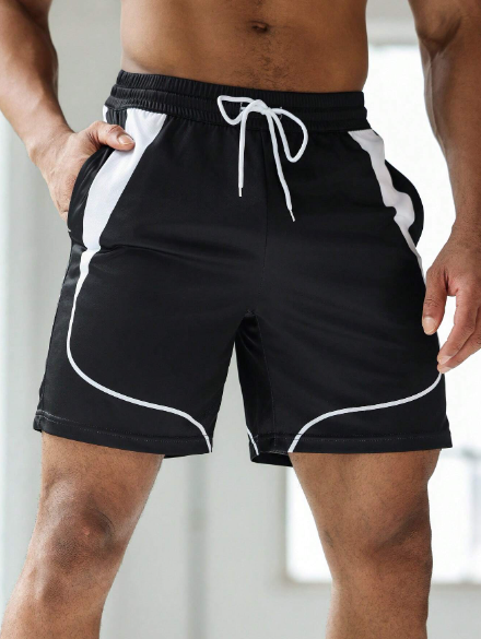 Men's Fashionable Loose Fit Color Block Athletic Shorts