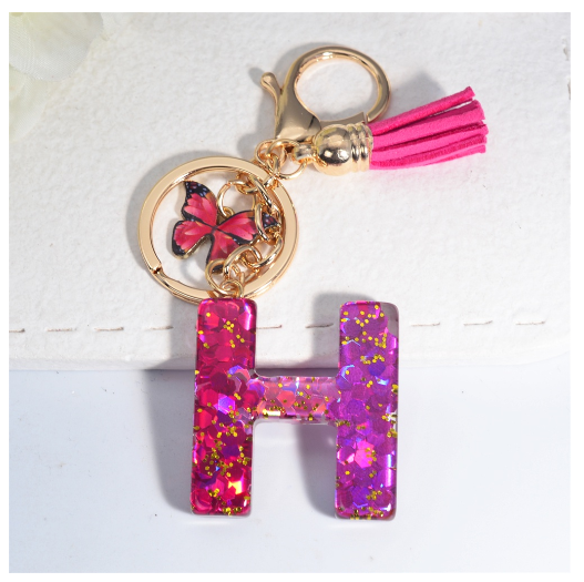 Fashion Gradient A-Z Letter Keychains Sweet Butterfly Tassels Pendant Alphabet Keyrings Name Initials Key Chains Accessories H
