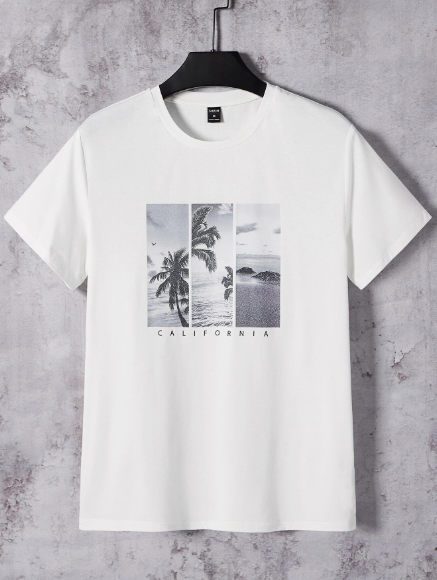 Manfinity RSRT Men T-Shirts Fit Crew Neck Short Sleeve Graphic Tee Palm Tree Casual Fashion Men Clothes Summer