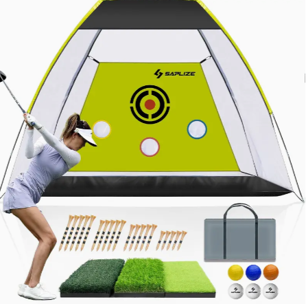 Golf Practice Net With Hitting Mat, High Impact Net, 304.8x213.36cm Large Size With Chipping Practice Holes, For Outdoor/Indoor/Backyard