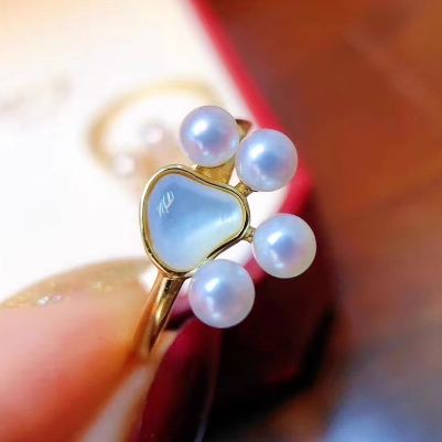 Fashion cat claw ring real freshwater pearl button shape
