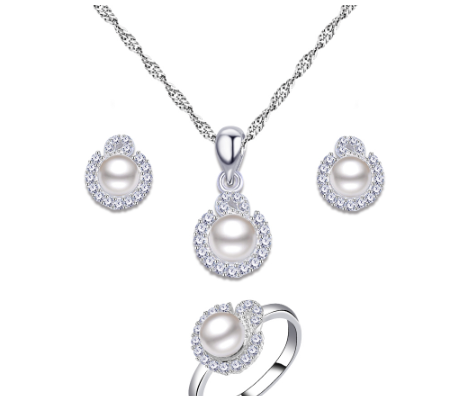 Tom Silver 92.5 Italy Sterling Silver Jewelry Set Pearl SET