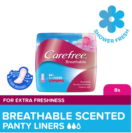 Carefree Breathable Panty Liners Flats 8s - Feminine Care, Odor Control, Absorb Discharge