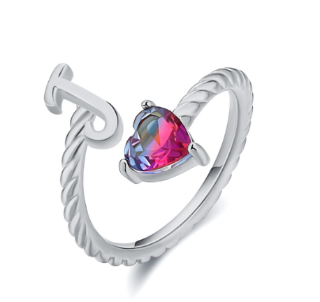 Letter Ring 925 Silver 26 Letters A-Z Initial Ring Open Gradient Zircon Ring for Women Jewelry Gift J