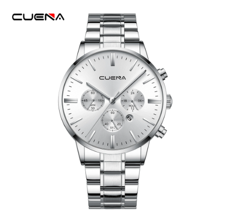 CUENA men's watches original brand fashion simple quartz waterproof  Watch SILVER WHITE