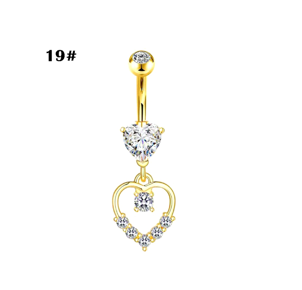 Gold Belly Button Ring with Diamonds and Zirconia Belly Button Clasp Piercing Belly Button Nail