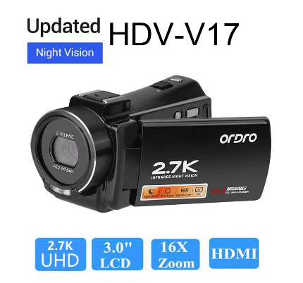 Original Ordro V17 HDV 2.7K UHD 1080P FHD 3 inch Touch Sceen 48MP 16X Zoom Night Vision Camera DV Digital
